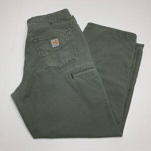 Carhartt FR Pants Green Canvas Workwear Utility Cargo FRB159 Mens Size 36